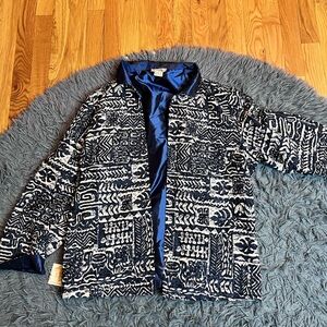 Grace Chuang Blue White Jacquard Aztec Pattern Satin Jacket Size XL NWT